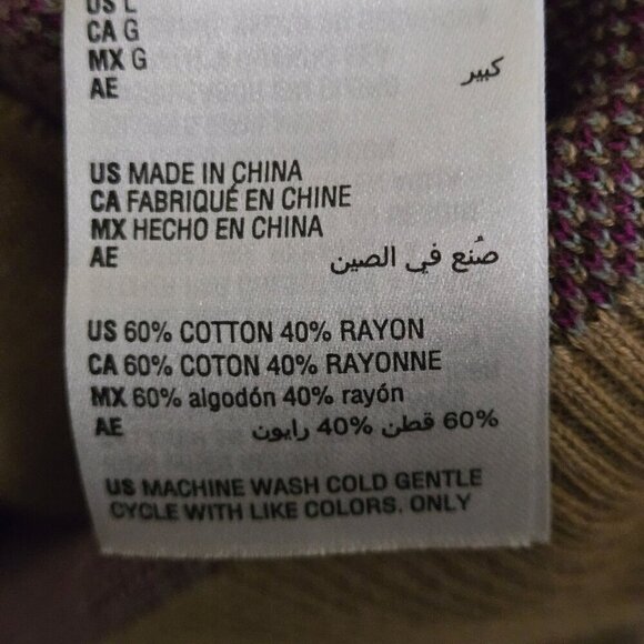 Charter Club Hooded Argyle Cardigan Sweater Tan Turquoise Pink Brown Size L - Picture 8 of 8